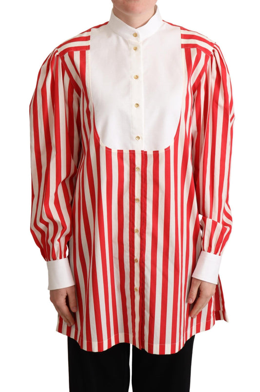  - Elegant Red and White Stripe Cotton Polo Top