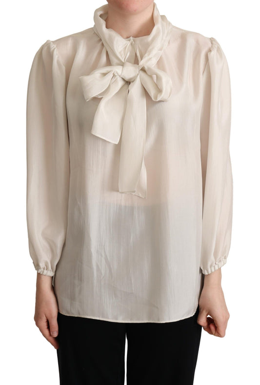  - Elegant Light Gray Silk Ascot Blouse