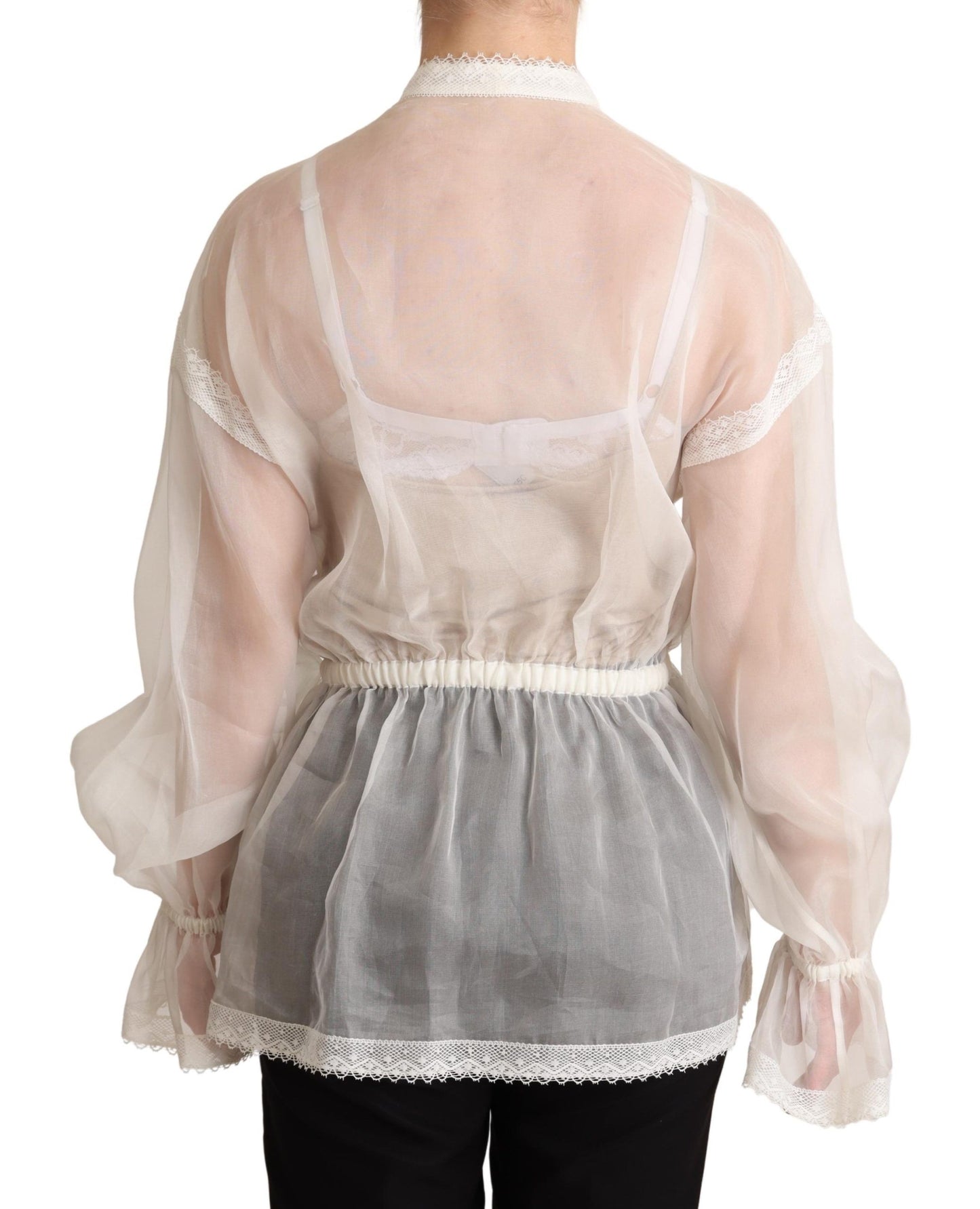  - Elegant White Silk-Cotton Ascot Blouse