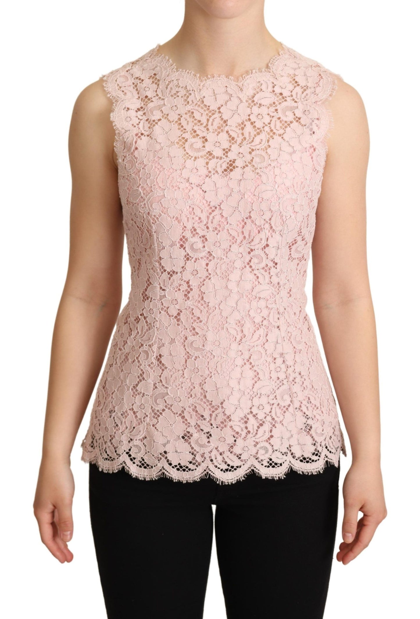  - Elegant Pink Lace Sleeveless Blouse