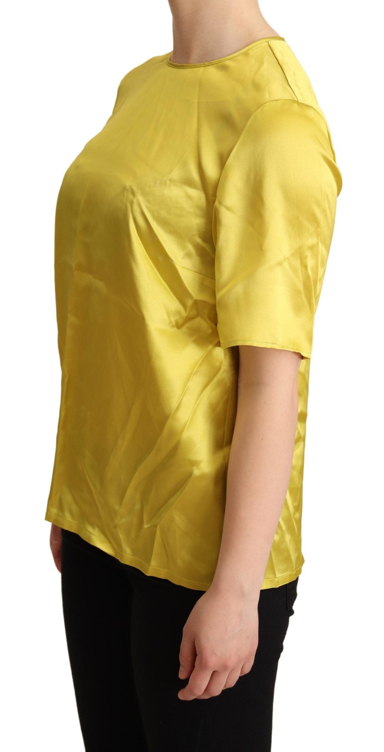  - Elegant Silk Short Sleeve Blouse Top - Yellow