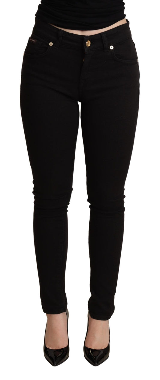  - Elegant Mid-Waist Skinny Black Jeans