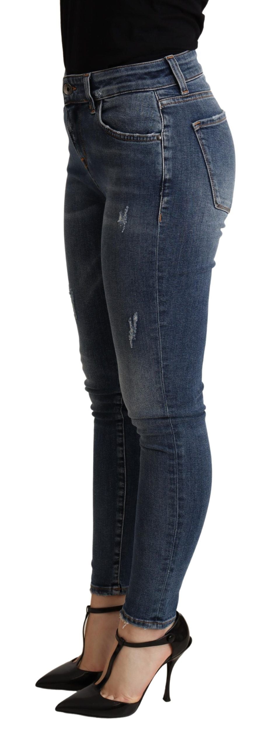  - Elegant Mid Waist Skinny Blue Jeans