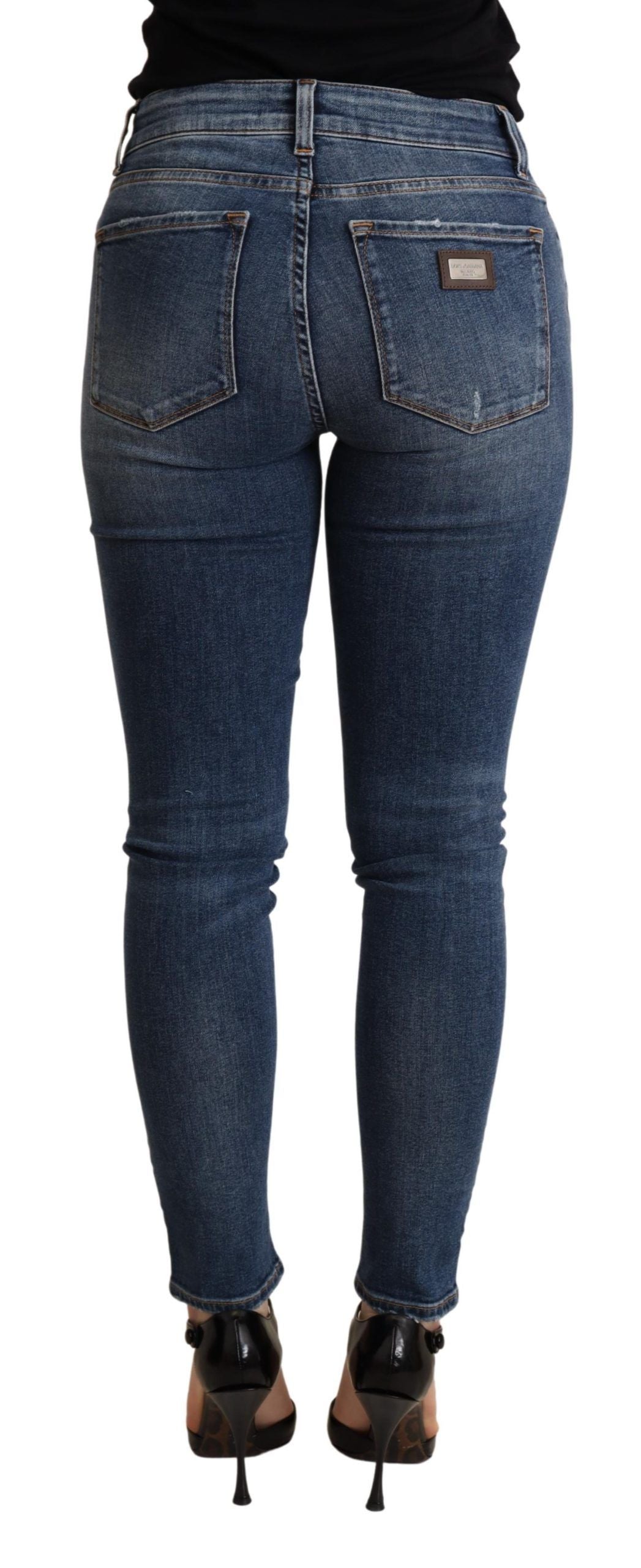  - Elegant Mid Waist Skinny Blue Jeans