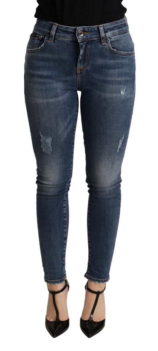  - Elegant Mid Waist Skinny Blue Jeans