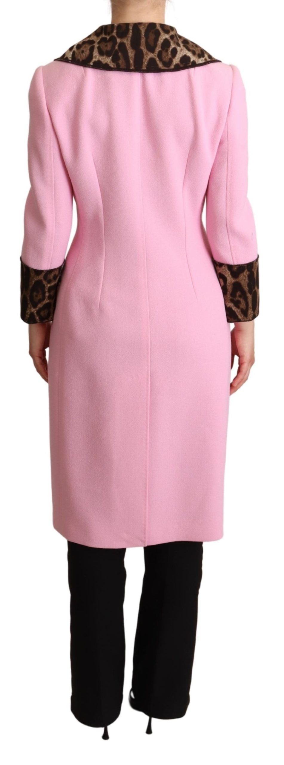  - Chic Pink Leopard Trench with Crystal Buttons