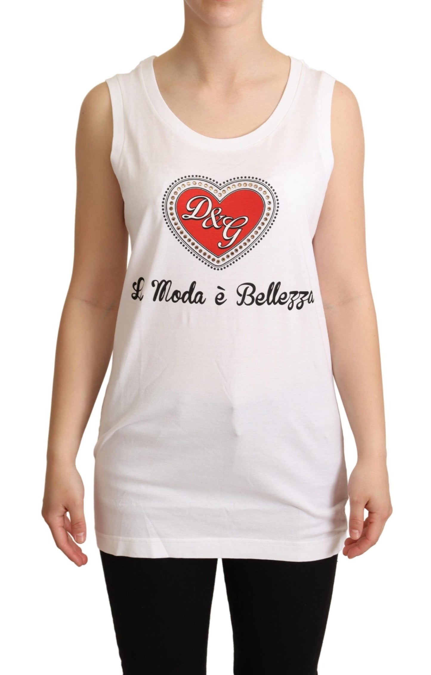  - Crystal Embellished Heart White Sleeveless Tee