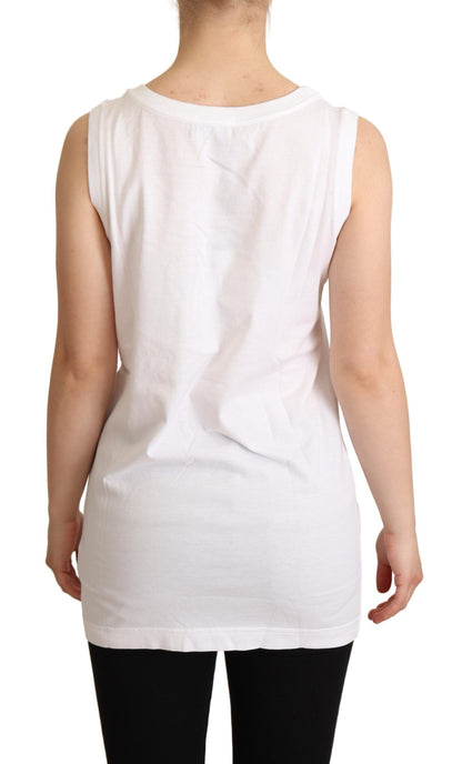  - Crystal Embellished Heart White Sleeveless Tee