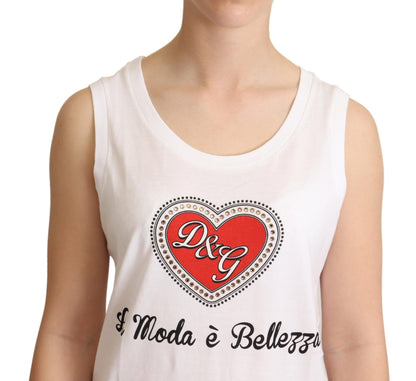  - Crystal Embellished Heart White Sleeveless Tee