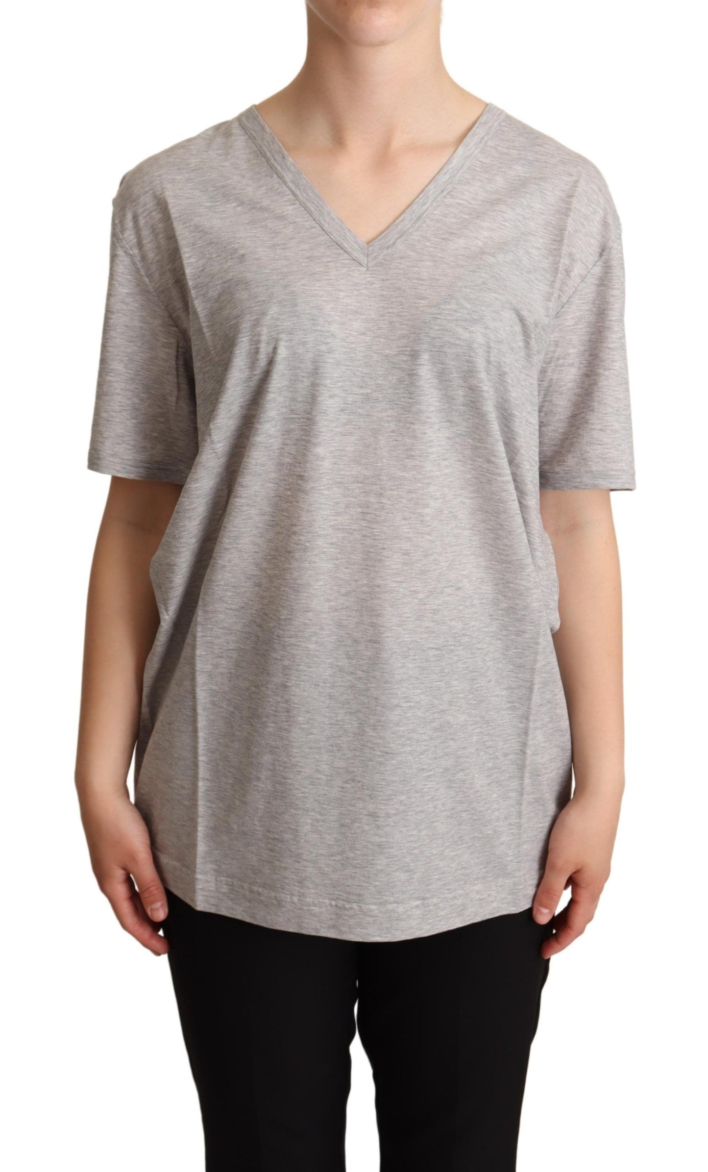  - Elegant Gray V-Neck Cotton Tee