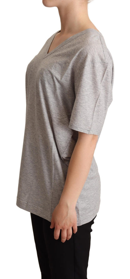  - Elegant Gray V-Neck Cotton Tee