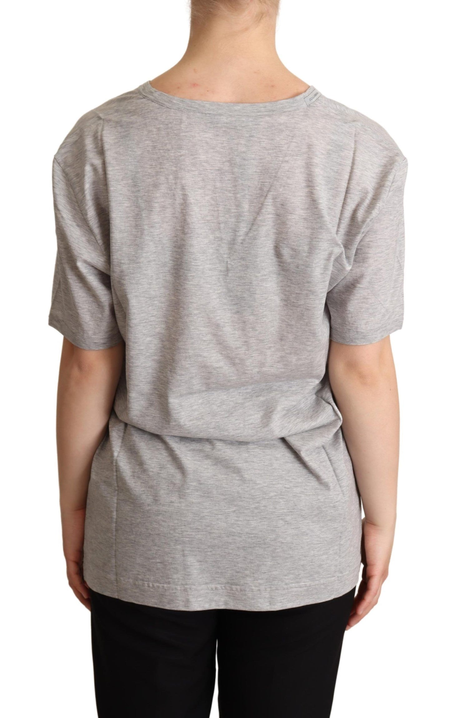  - Elegant Gray V-Neck Cotton Tee