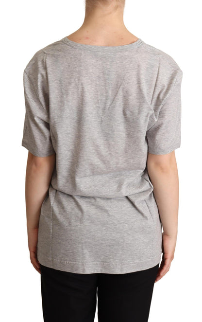  - Elegant Gray V-Neck Cotton Tee