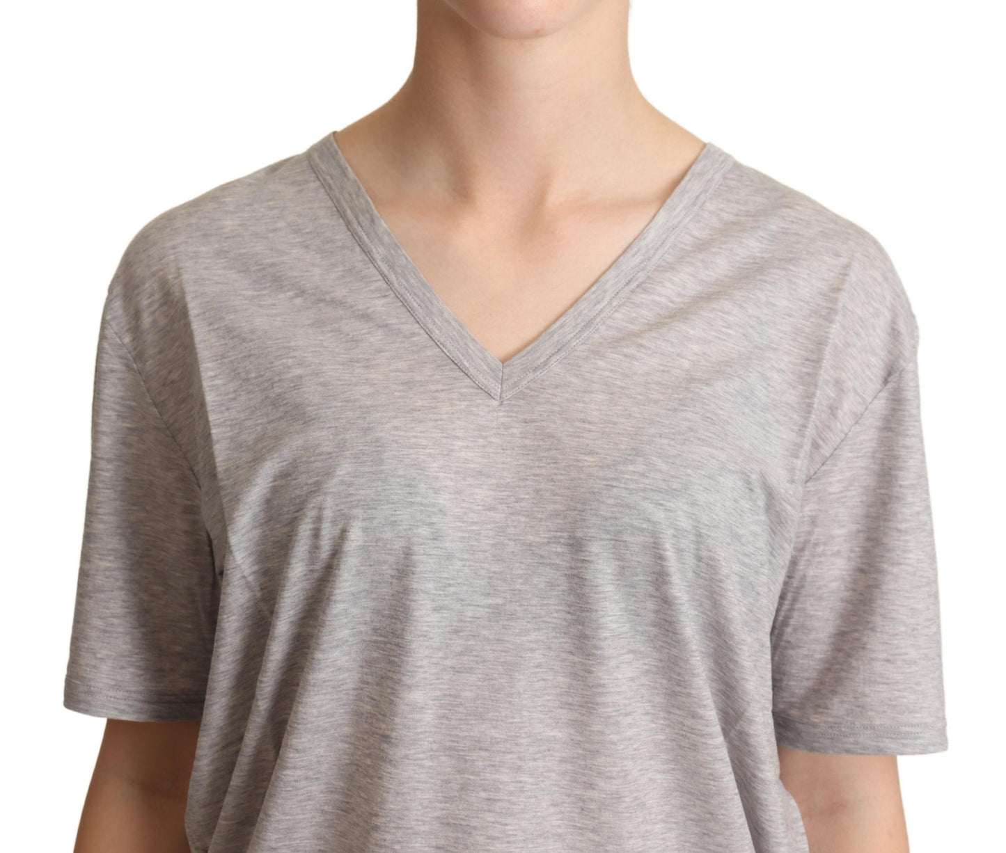  - Elegant Gray V-Neck Cotton Tee