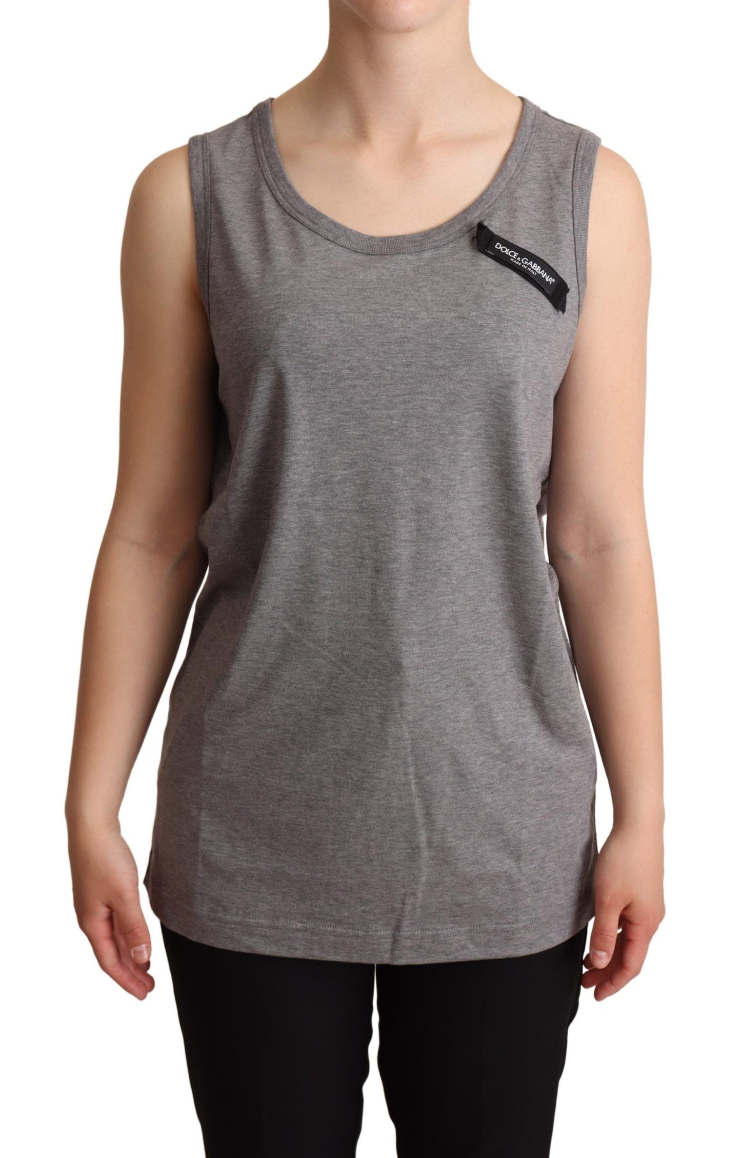  - Elegant Gray Cotton Jersey Sleeveless Tank