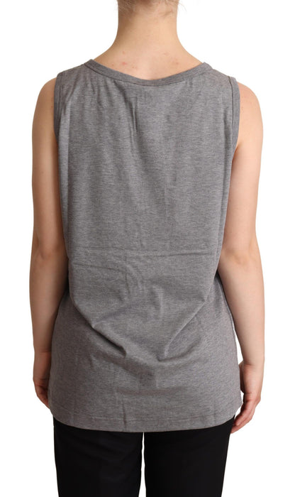  - Elegant Gray Cotton Jersey Sleeveless Tank