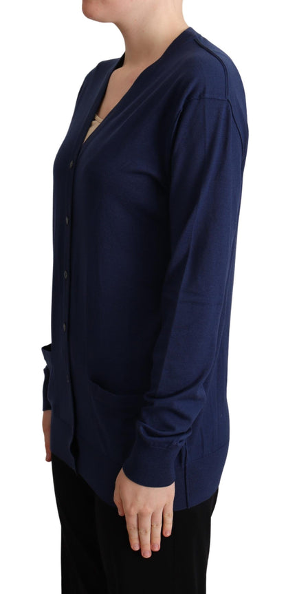  - Elegant Virgin Wool Blue Cardigan