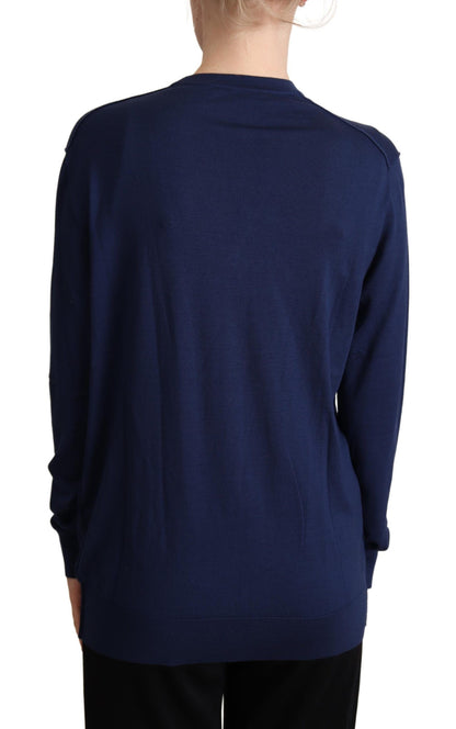  - Elegant Virgin Wool Blue Cardigan