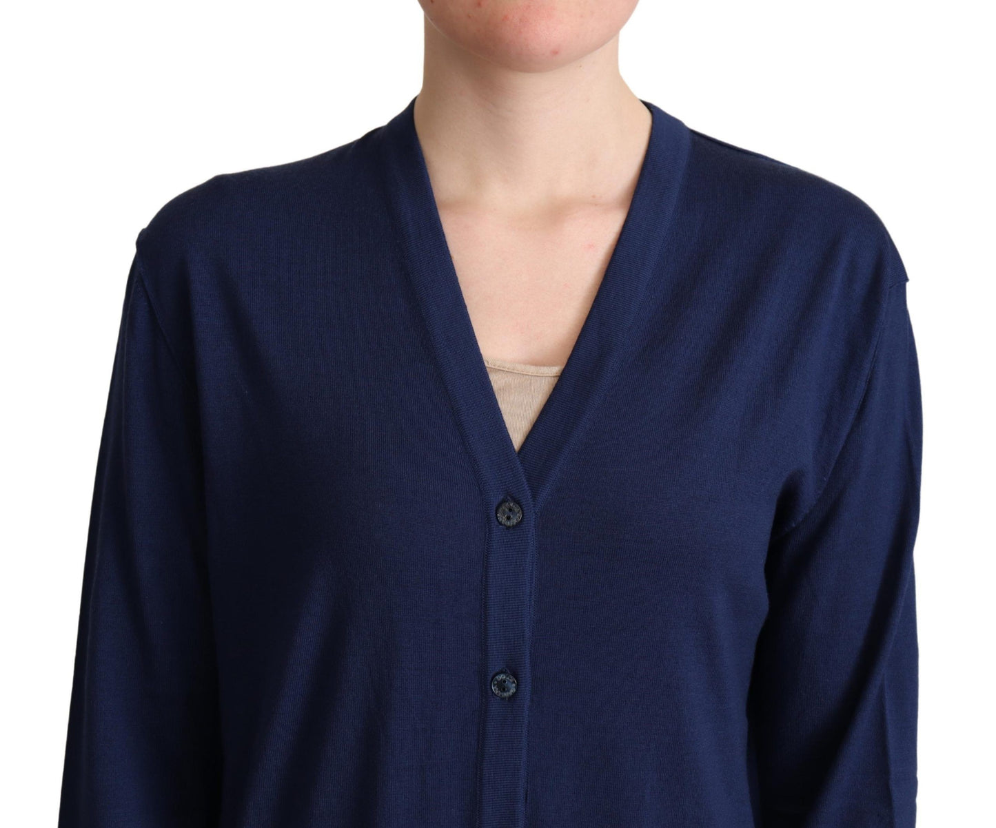  - Elegant Virgin Wool Blue Cardigan