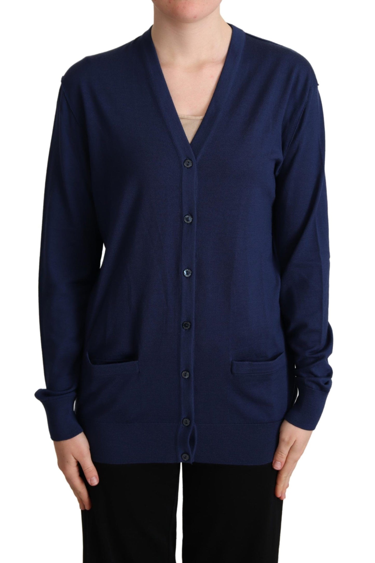  - Elegant Virgin Wool Blue Cardigan