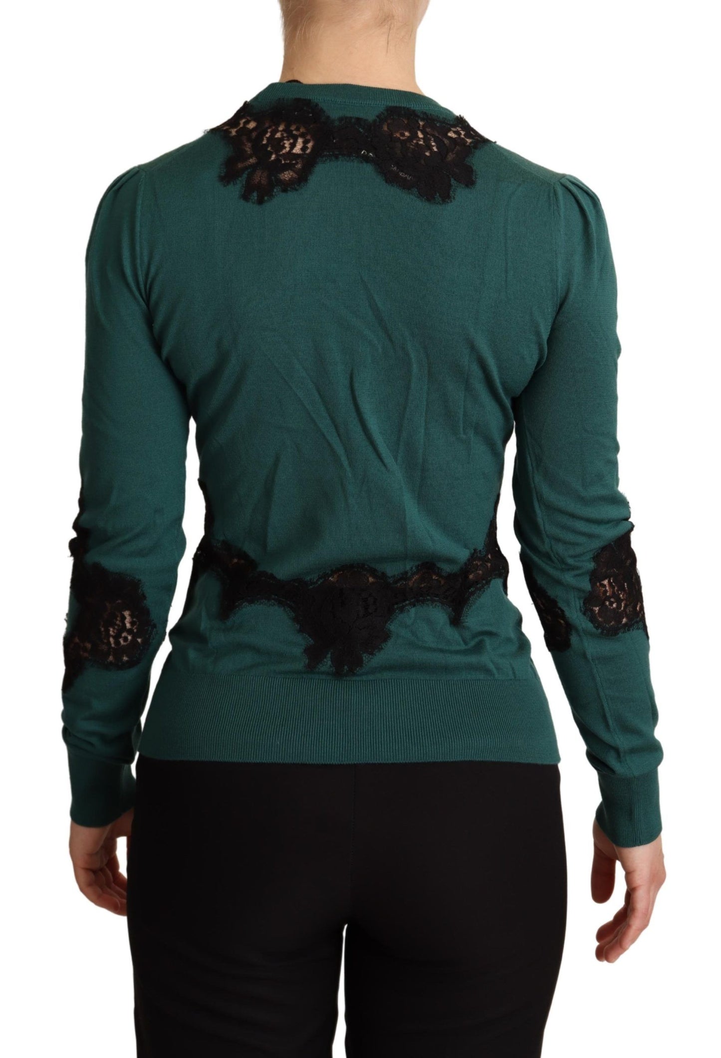  - Elegant Green Pullover with Black Lace Detail