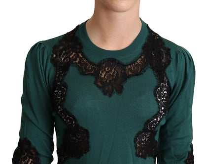  - Elegant Green Pullover with Black Lace Detail