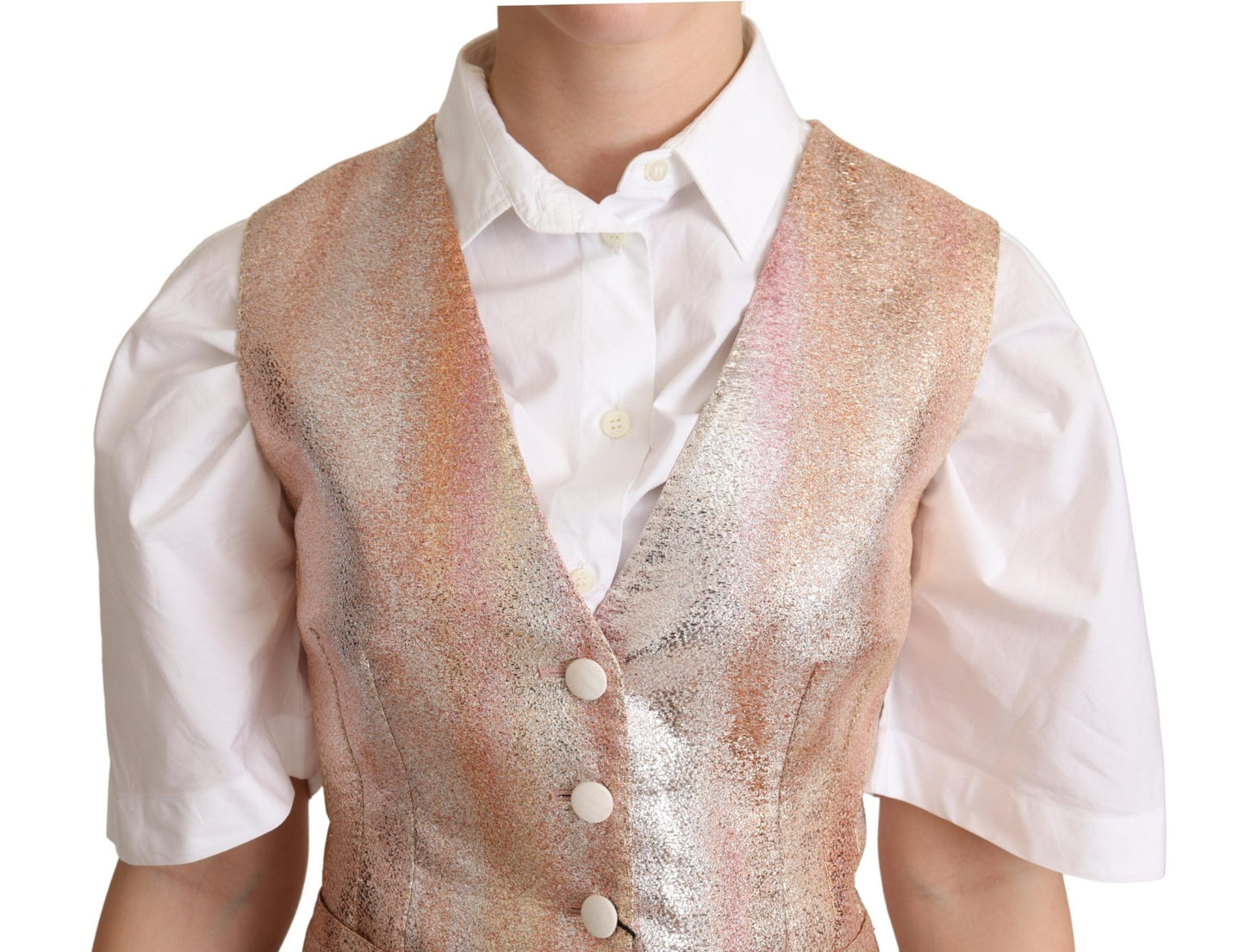  - Elegant Pink Metallic Sheen Waistcoat