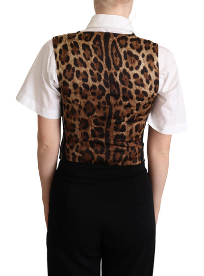  - Chic Black Leopard Print Waistcoat