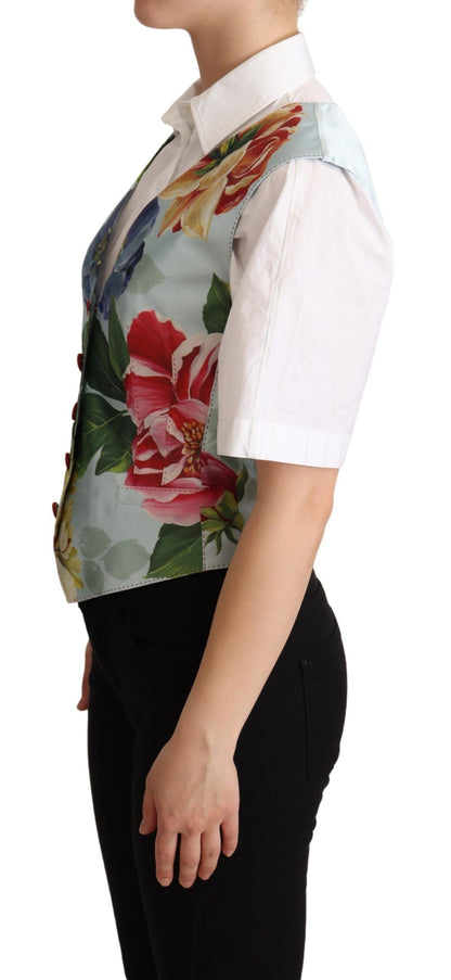  - Elegant Floral Print Silk Waistcoat