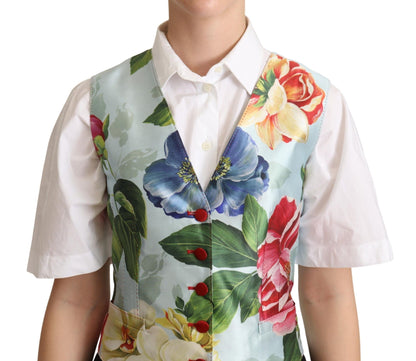  - Elegant Floral Print Silk Waistcoat