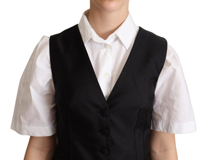  - Elegant Silk Blend Black Waistcoat