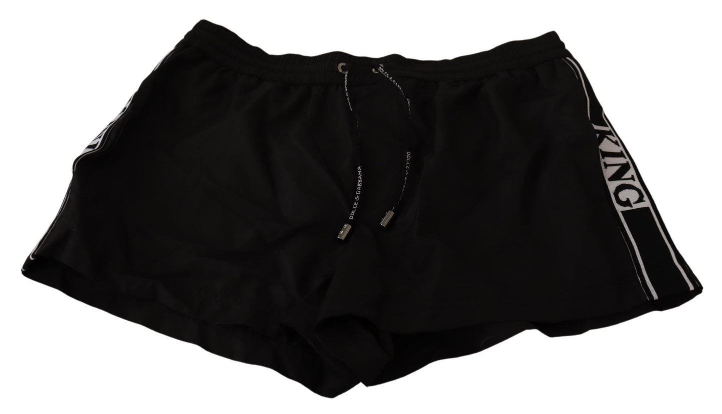  - Elegant Black KING Motive Swim Trunks