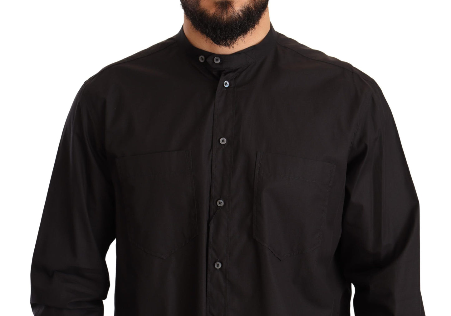  - Elegant Black 100% Cotton Men's Shirt