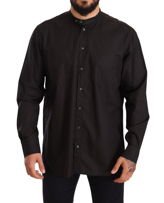  - Elegant Black 100% Cotton Men's Shirt