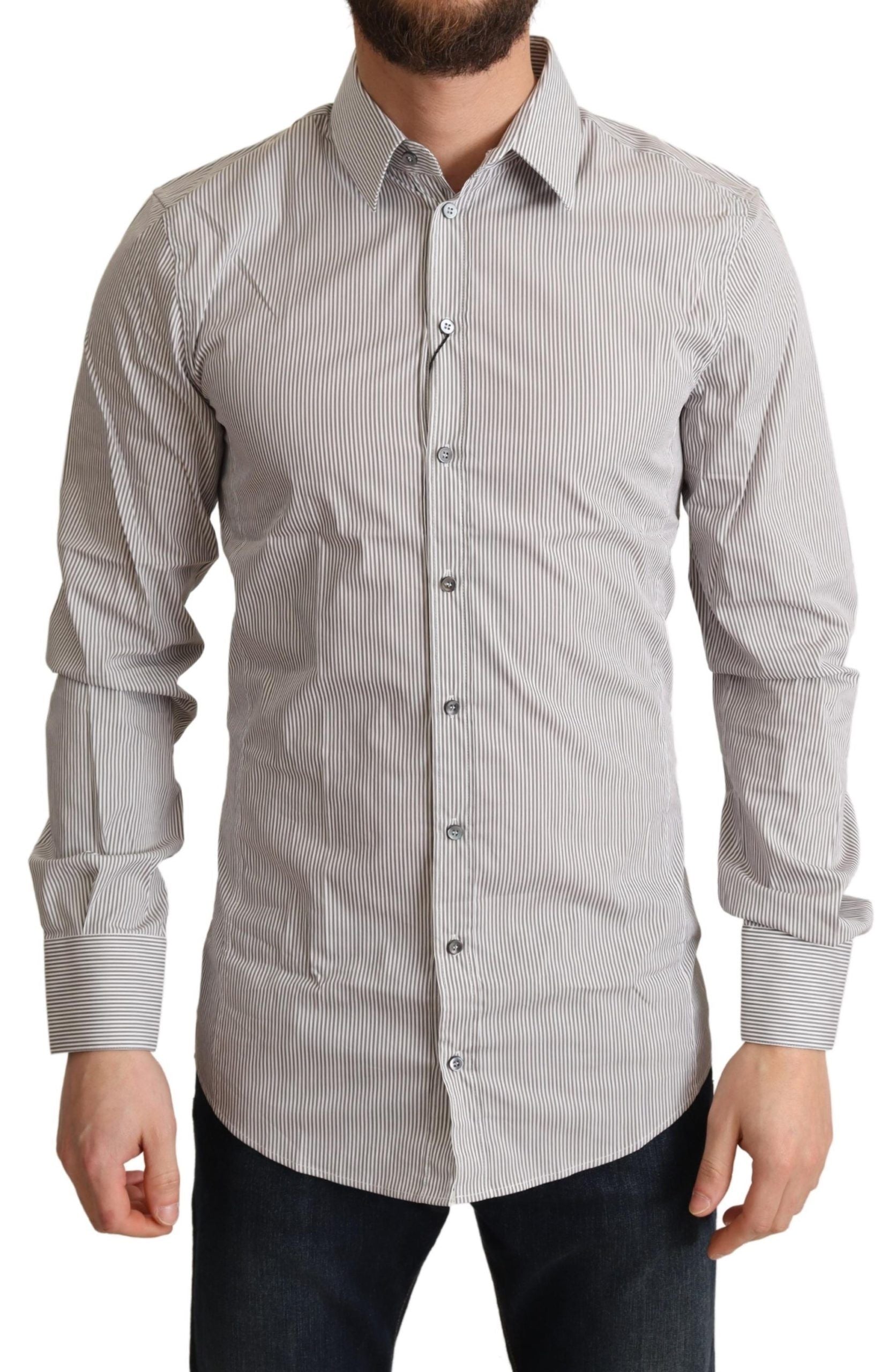 Elegant Gray Striped Slim Fit Dress Shirt