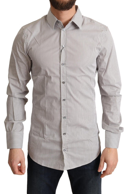  - Elegant Gray Striped Slim Fit Dress Shirt