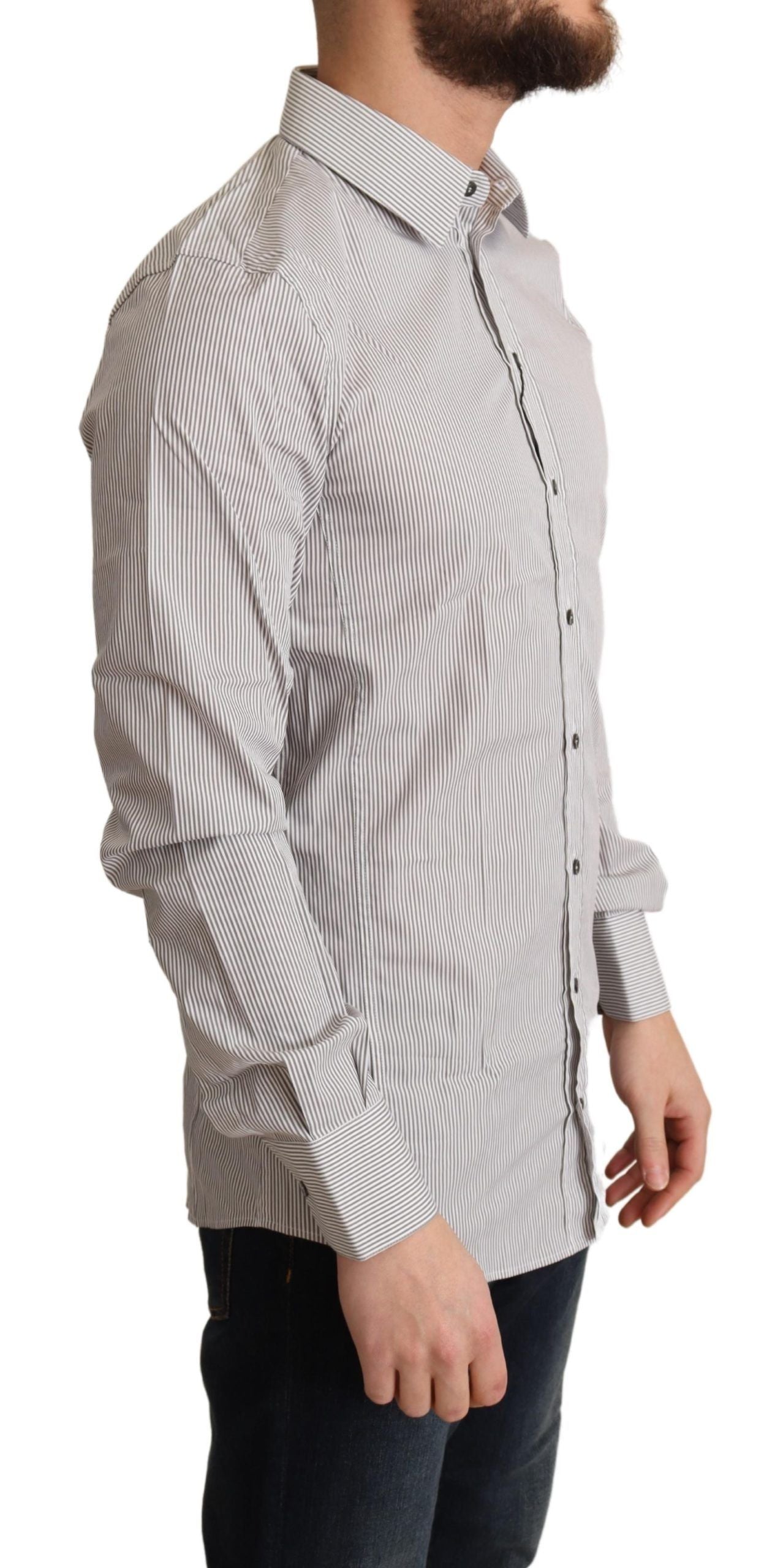  - Elegant Gray Striped Slim Fit Dress Shirt