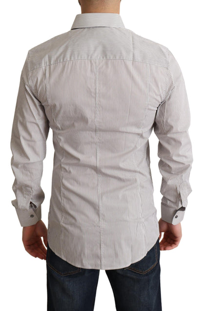  - Elegant Gray Striped Slim Fit Dress Shirt