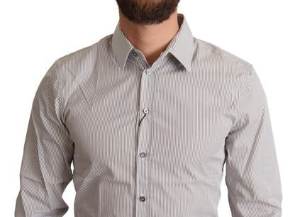  - Elegant Gray Striped Slim Fit Dress Shirt