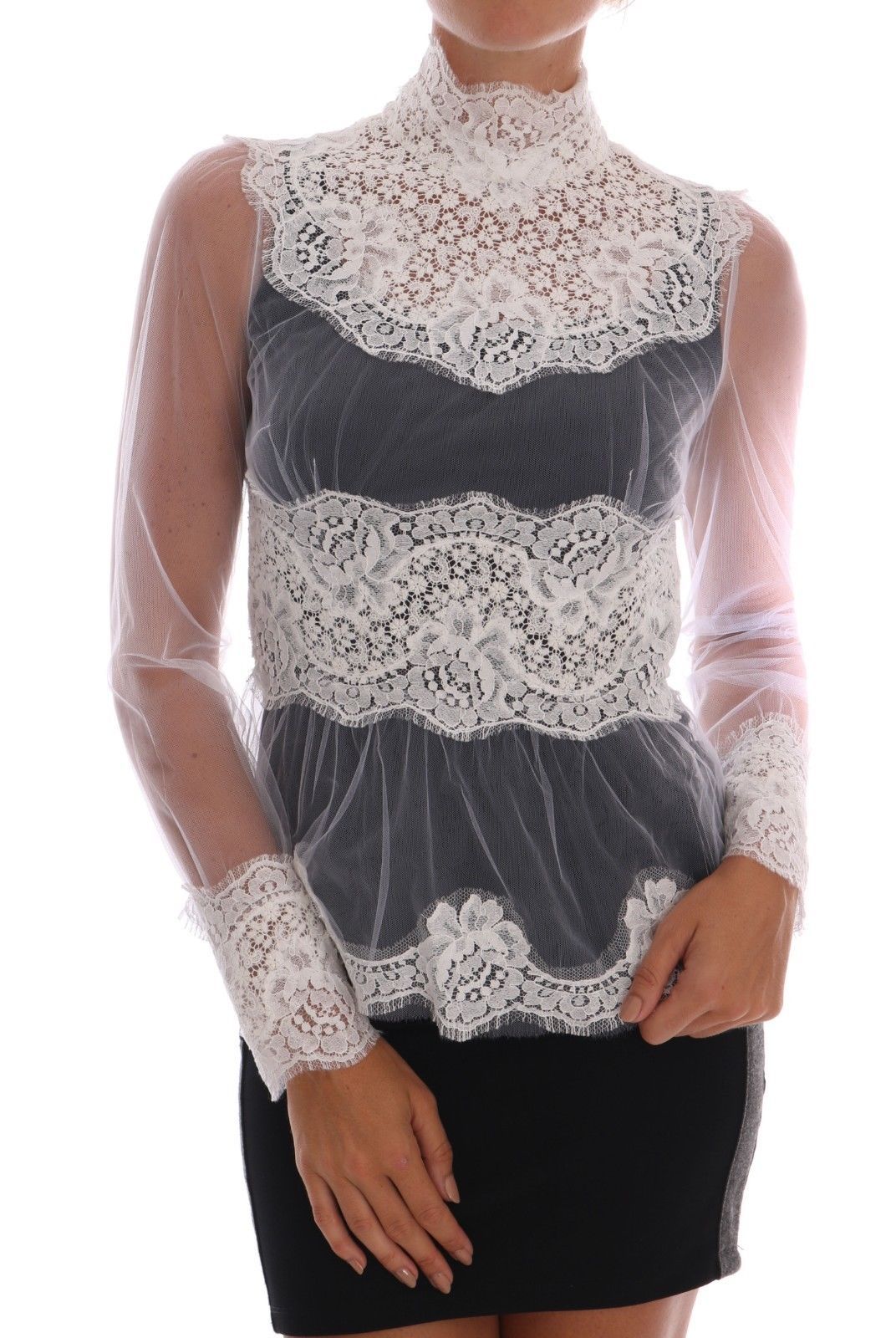  - Elegant White Floral Lace Blouse Top