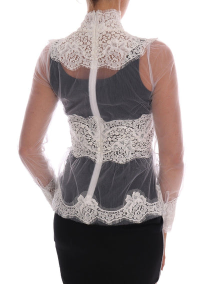  - Elegant White Floral Lace Blouse Top