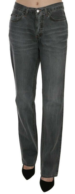  - Chic Gray Mid Waist Straight Leg Jeans