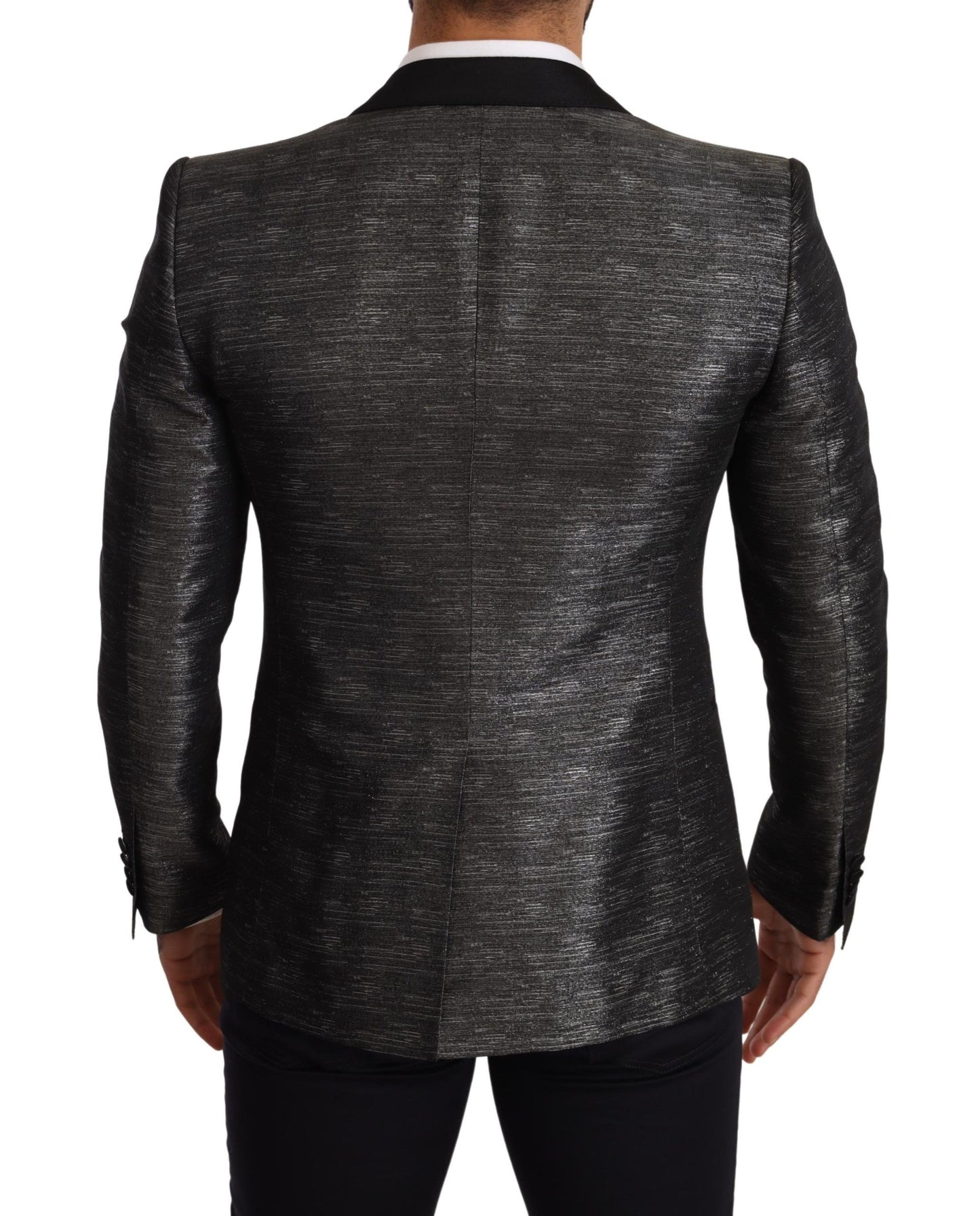  - Metallic Gray Jacquard Slim Fit Blazer