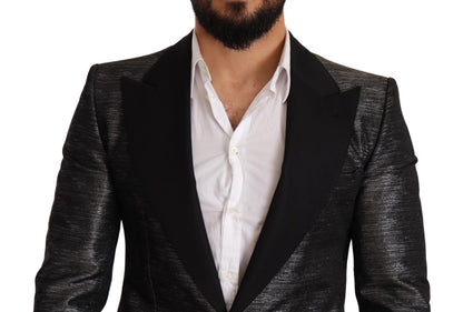  - Metallic Gray Jacquard Slim Fit Blazer