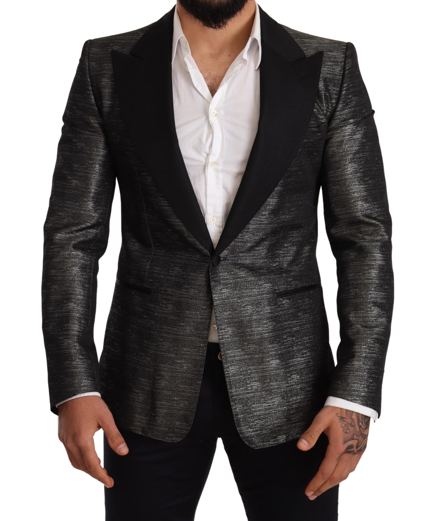  - Metallic Gray Jacquard Slim Fit Blazer