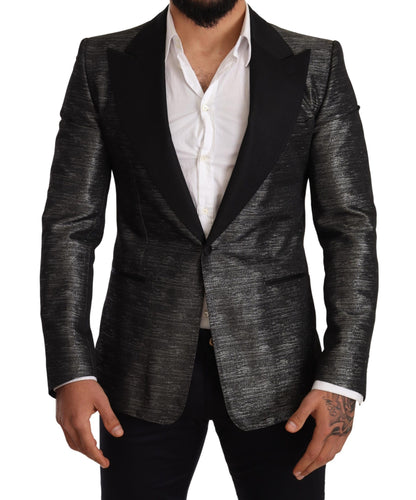  - Metallic Gray Jacquard Slim Fit Blazer