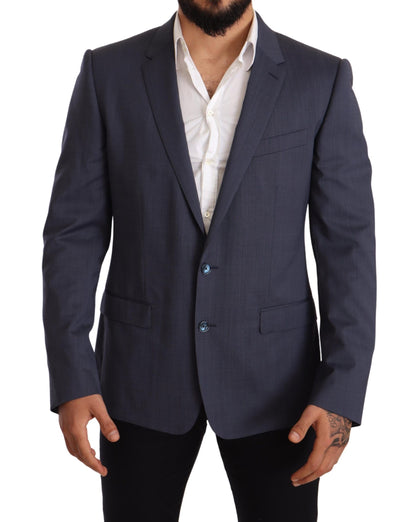  - Elegant Blue Wool Martini Blazer Jacket