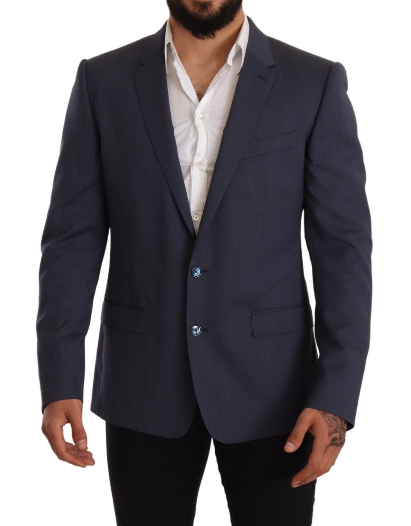  - Elegant Blue Wool Martini Blazer Jacket