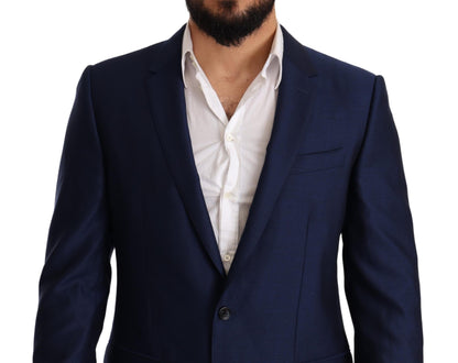  - Elegant Blue Virgin Wool Martini Blazer