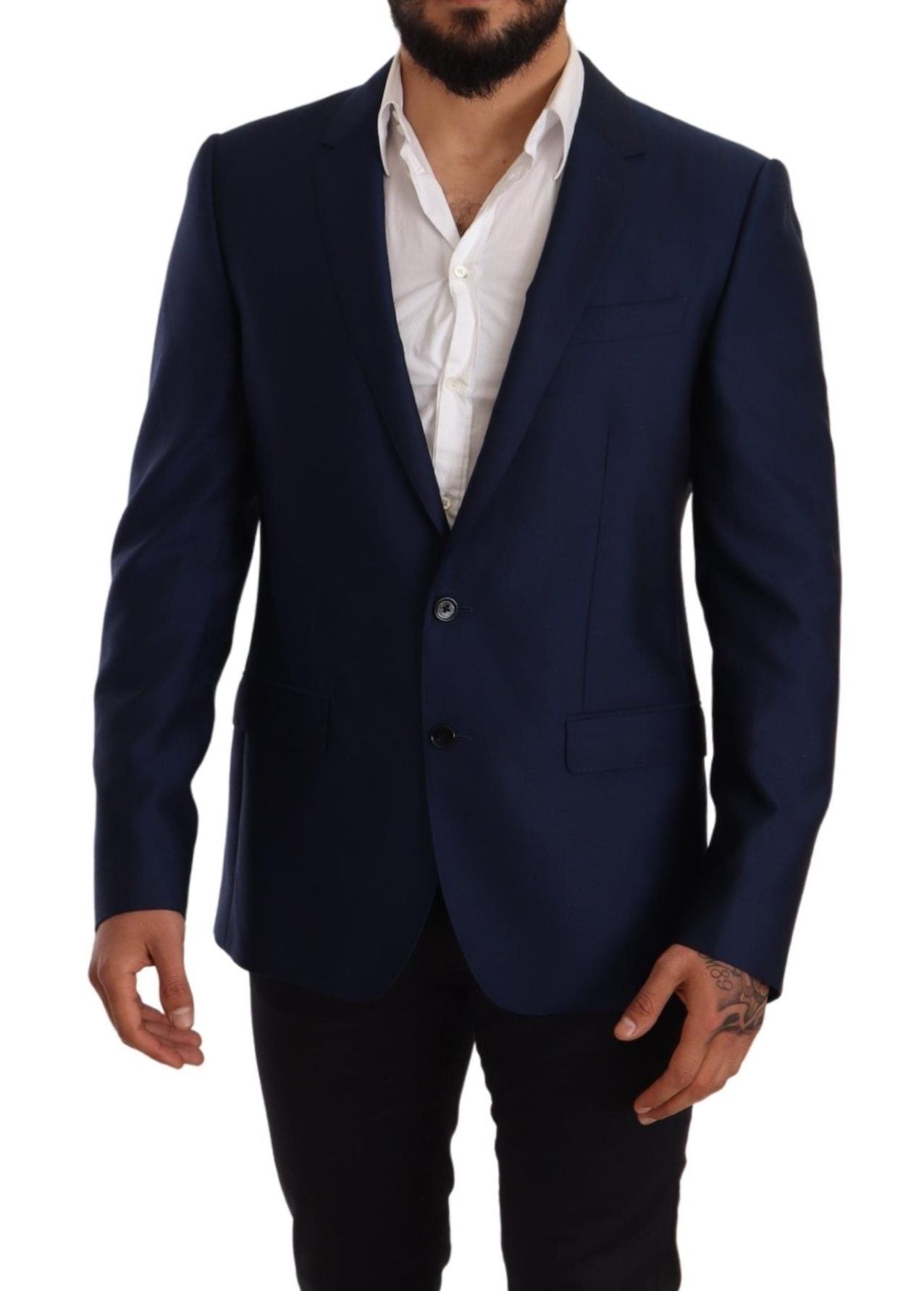  - Elegant Blue Virgin Wool Martini Blazer